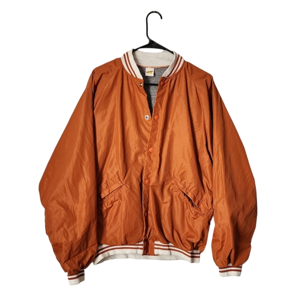 RUSSELL ATHLETIC x VINTAGE 70's nylon snap button coaches jacket in burnt orange - Picture 1 of 14